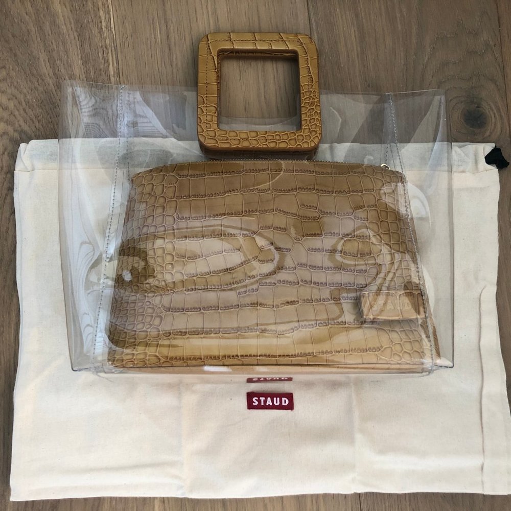 STAUD Shirley Clear PVC & Crocodile-Embossed Tote